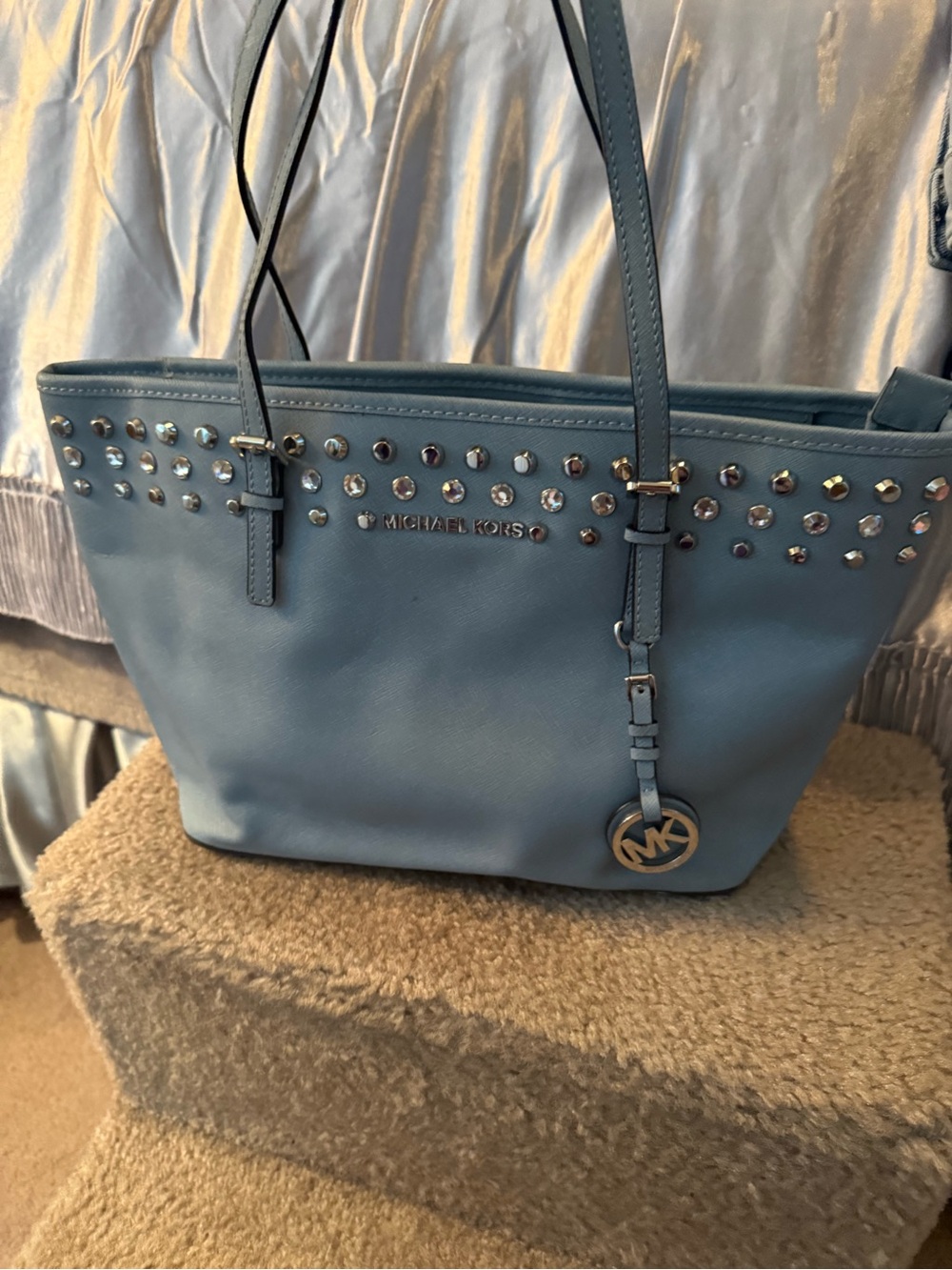 Michael Kors Light Blue Studded Leather Tote